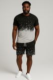 Men’s 2 Piece Summer Outfit – Black & White Splatter Print T-Shirt and Shorts Set | Casual Streetwear Matching Set