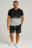 Men’s 2 Piece Summer Outfit – Black & White Splatter Print T-Shirt and Shorts Set | Casual Streetwear Matching Set