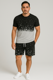 Men’s 2 Piece Summer Outfit – Black & White Splatter Print T-Shirt and Shorts Set | Casual Streetwear Matching Set