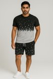 Men’s 2 Piece Summer Outfit – Black & White Splatter Print T-Shirt and Shorts Set | Casual Streetwear Matching Set