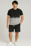 Men’s 2 Piece Summer Outfit – Black & White Splatter Print T-Shirt and Shorts Set | Casual Streetwear Matching Set