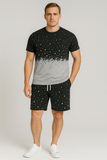 Men’s 2 Piece Summer Outfit – Black & White Splatter Print T-Shirt and Shorts Set | Casual Streetwear Matching Set