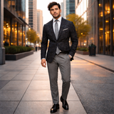 Charcoal Textured Slim Fit Blazer – Modern Tailored Tweed Jacket