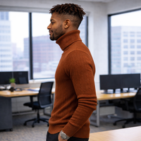Men’s Brown Cable-Knit Turtleneck Sweater – Slim Fit Modern Urban Office Style