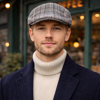 Men’s Grey Plaid Tweed Flat Cap – Classic Wool Blend Newsboy Hat for Fall & Winter - mensstylehouse