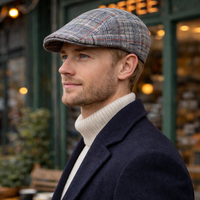Men’s Grey Plaid Tweed Flat Cap – Classic Wool Blend Newsboy Hat for Fall & Winter - mensstylehouse