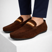Men’s Brown Suede Driving Loafers – Classic Slip-On Moc Toe Casual Dress Shoes with Striped Strap Detail - mensstylehouse