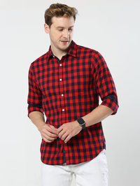 Mens Checks Casual Shirt (Size-L) (Color-Red)