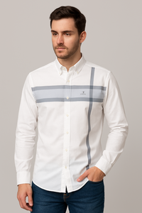 Stylish White Shirt with Modern Gray Stripes (Size-M)