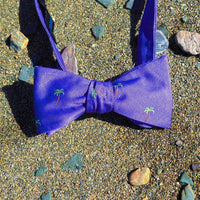 Palm Tree Bow Tie - Purple, Woven Silk