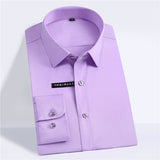 Plus Size 5xl Solid Elastic Stretch Bamboo Fiber Soft Comfortable Long Sleeve Easy Care Formal Mens Dress Shirts Male Tops
