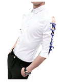 Personality Ribbon Design Half Sleeve Shirt Men Korean Slim Fit 2021 Summer Dress Shirts Man Casual Plus Size Hairstylist Shirts