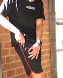 Clayton Men's Drawstring Shorts With Side-Stripes and Colored Facing - Black