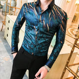 High Quality Men Floral Shirt Spring New Long Sleeve Tuxedo Shirt Streetwear Mens Casual Shirts Slim Fit Party Wear Blouse Homme
